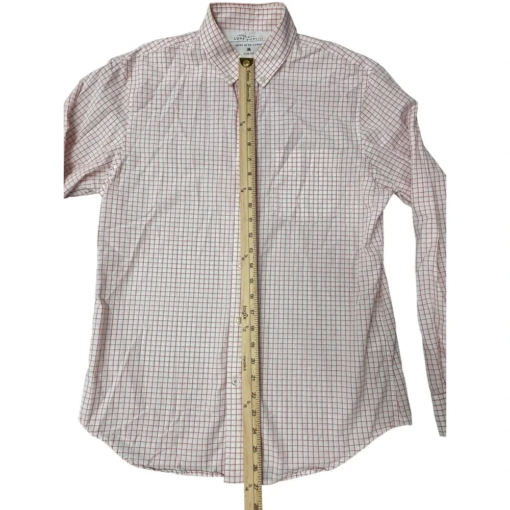 Banana Republic Luxe Poplin Slim Fit Dress Shirt Red White Windowpane Check M